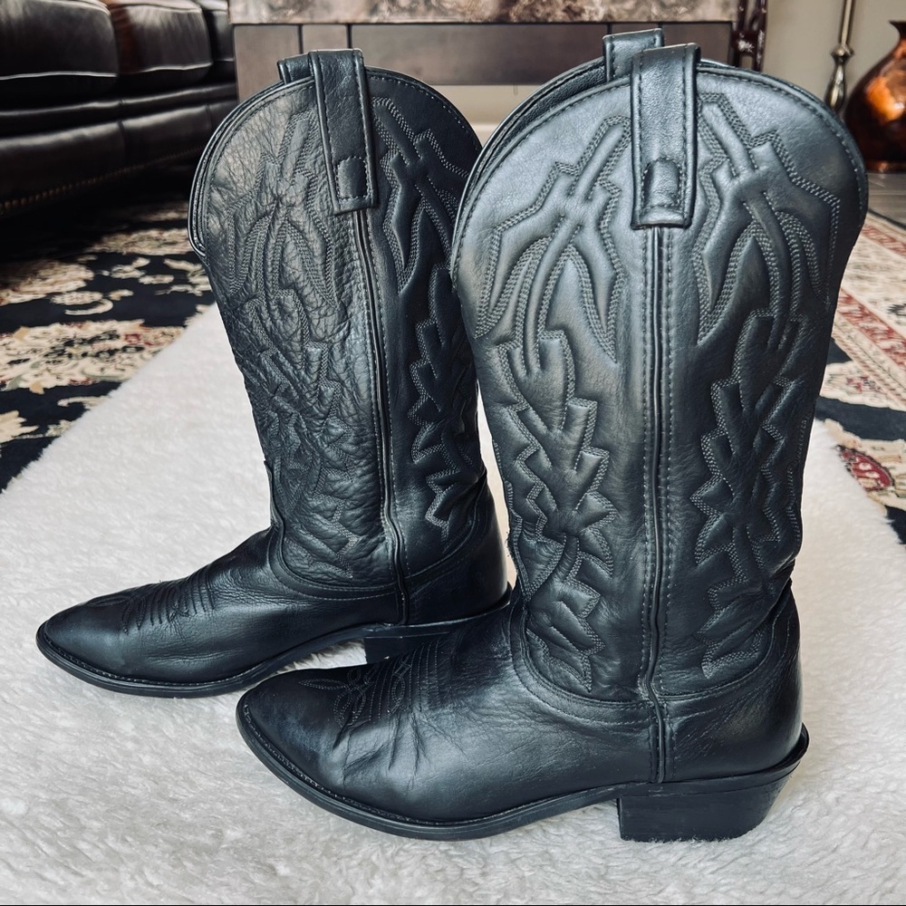 Vintage Genuine Soft Leather Black Western Cowboy boots size 9 EW - Picture 1 of 10